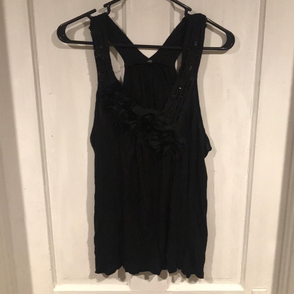 Black tank with floural accent at bust - Picture 1 of 5